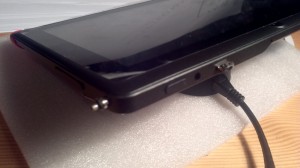 USB and stereo jack in tablet before Sugru application